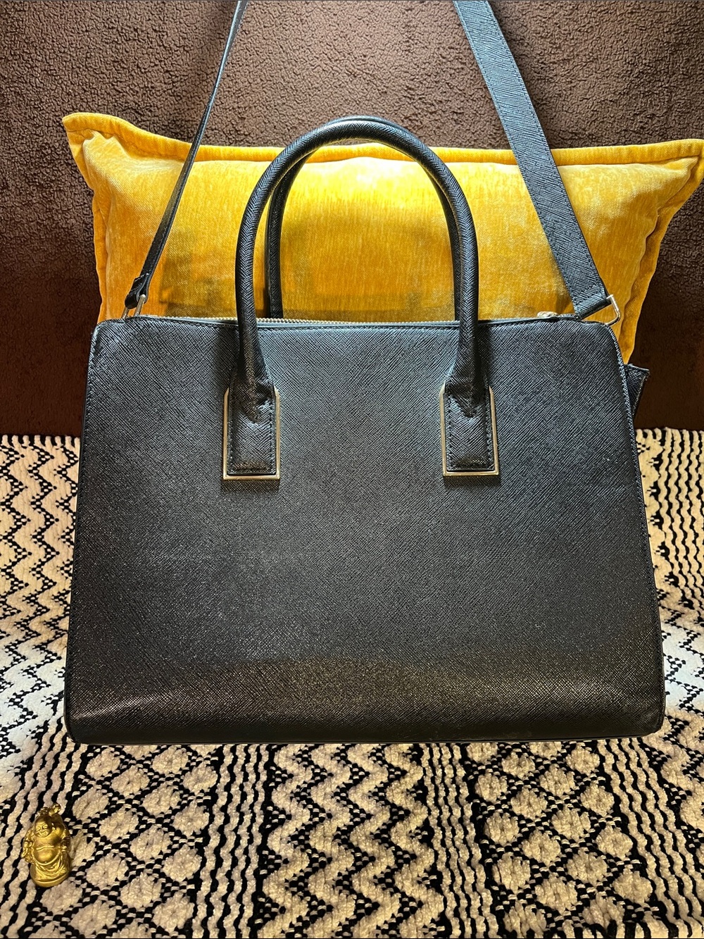 H&M Black Structured Satchel with Top Handles and Crossbody Strap